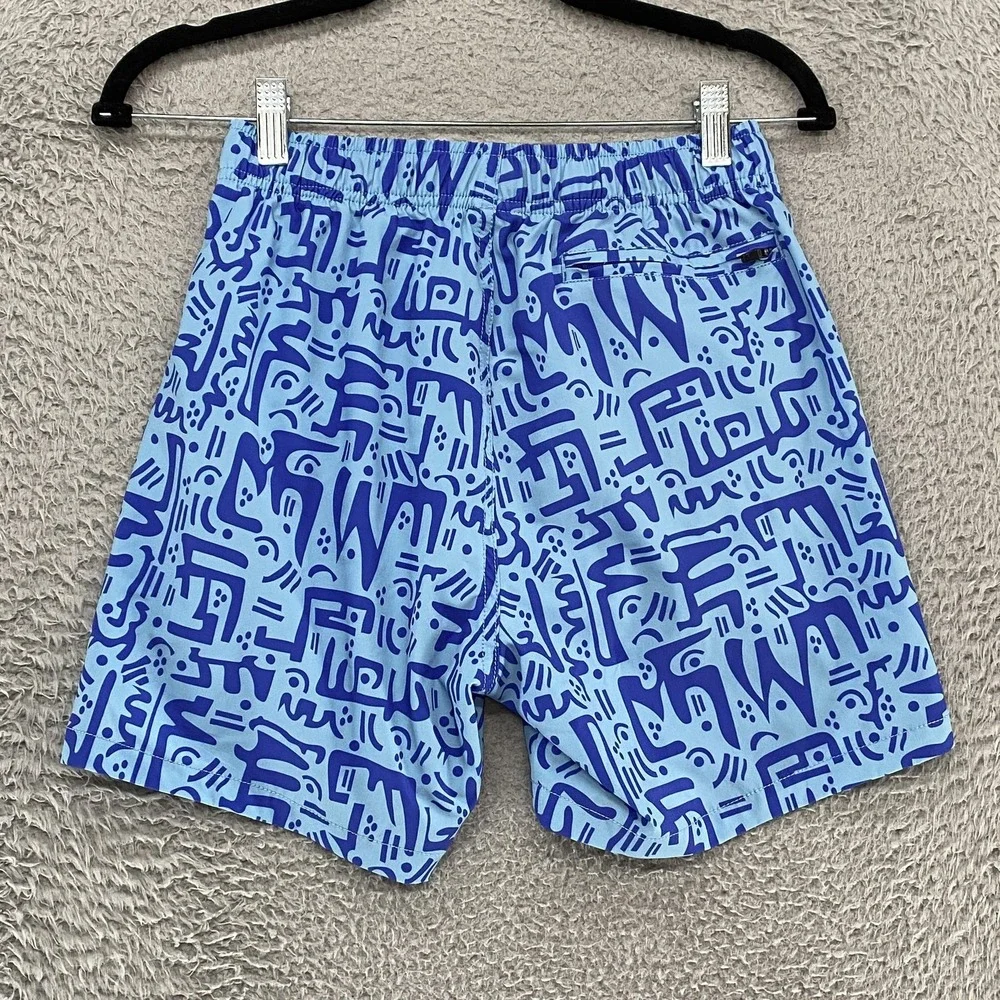 Bearbottom Swim Shorts Mens Small Blue Abstract‎ Print 5.5 Inseam Lined Trunks